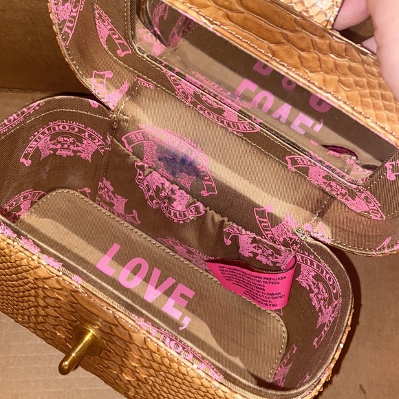 Y2K JUICY COUTURE Brown SNAKE SKIN MINI BAG Vintage train case cosmetic travel - Picture 13 of 17